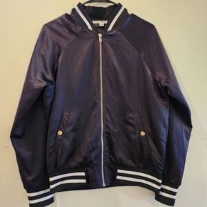 Retro Black Satin Varsity Jacket Size Small